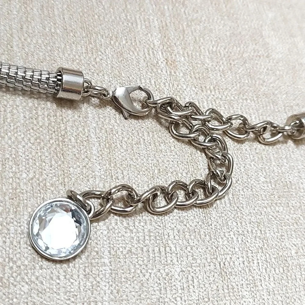 Silver Metal Coil Link Faceted Stone Adjustable Waist Hip Belt